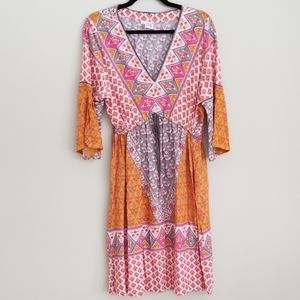 NWOT Back From Bali short boho dress orange/gold